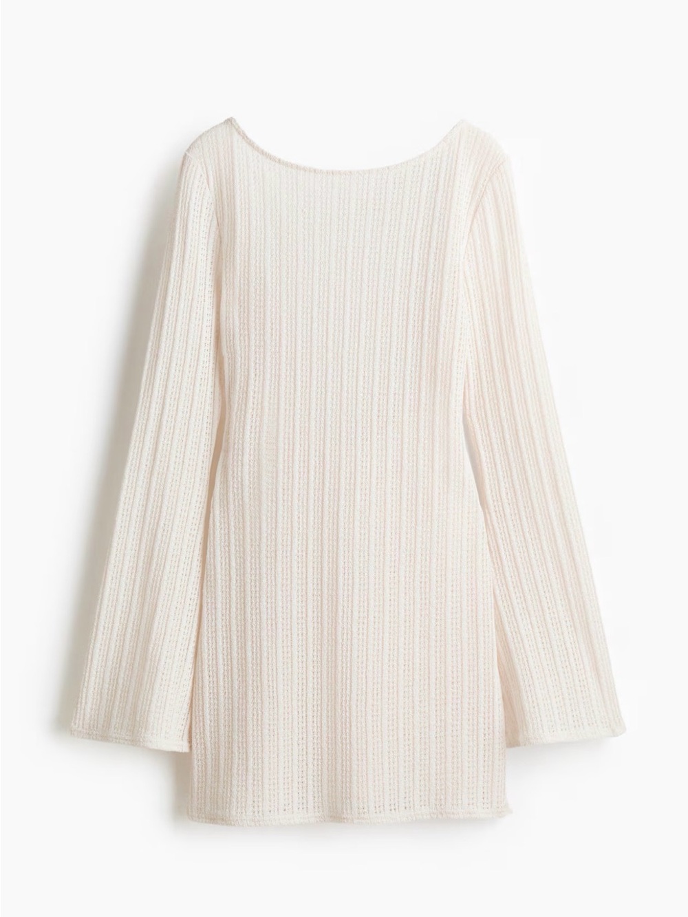 Women's Cream Ribbed Knit Long-Sleeve Dress